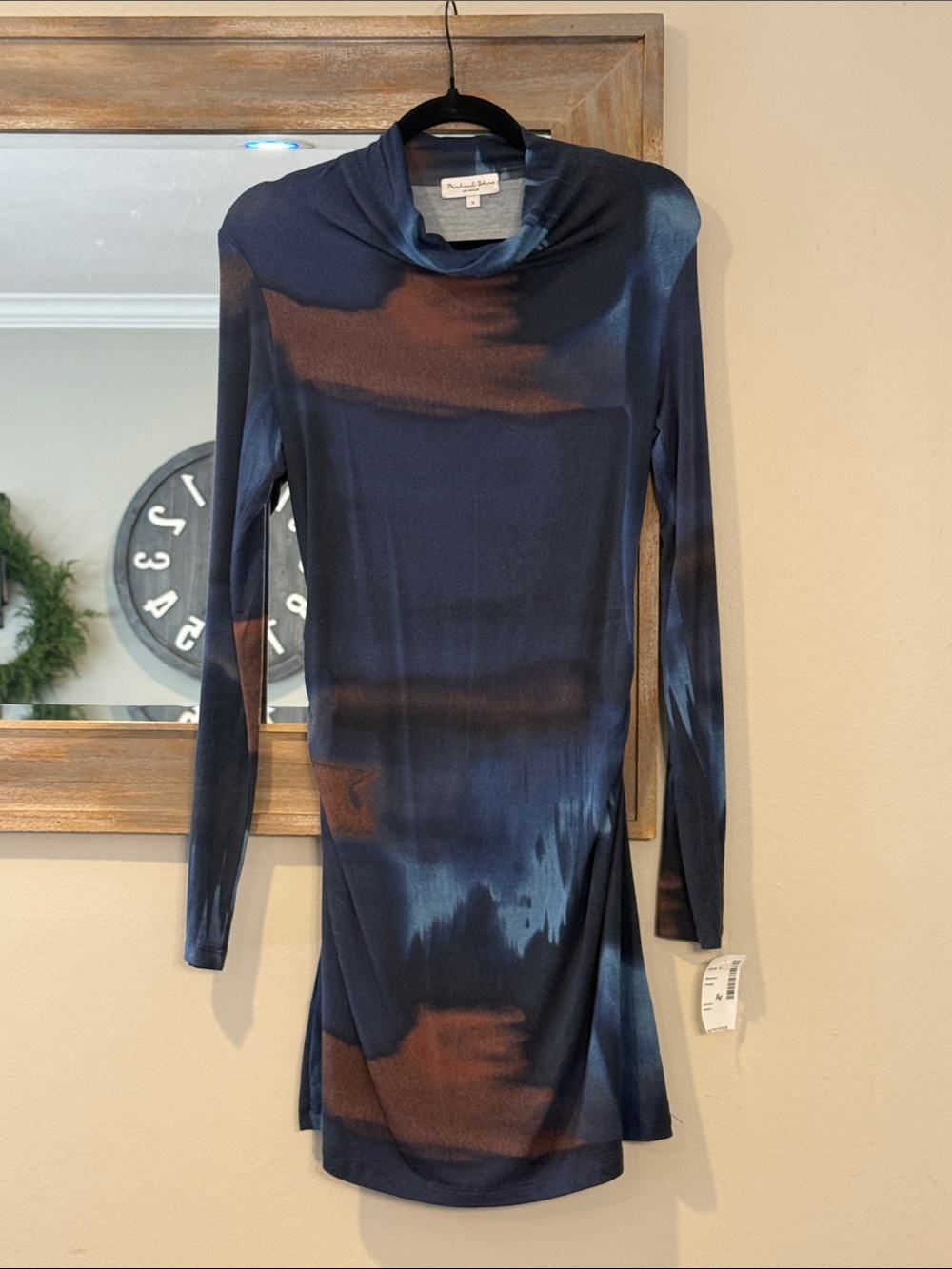 Michael Stars Long Sleeve Tie-Dye Navy Blue and Rust Dress